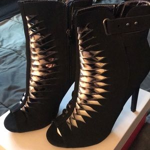 Black open toe heel booties